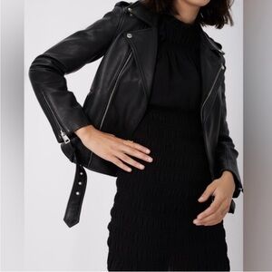 Maje cropped Lambskin Leather Moto Jacket Black Size S